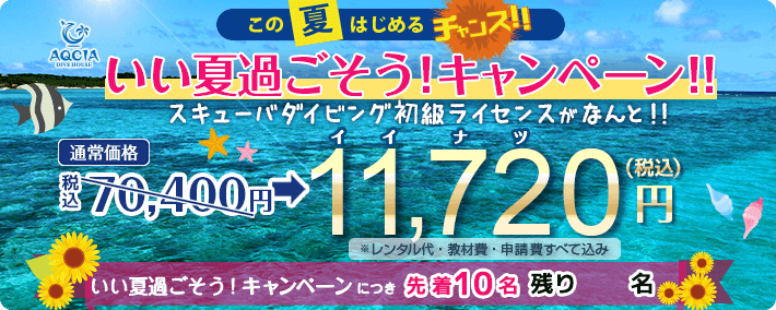 スキューバダイビング初級ライセンスが 11,720円(税込)！ 先着10名様限定
