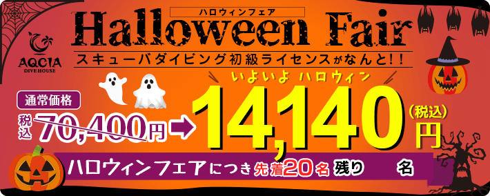 【先着20名様限定】ハロウィンフェア スキューバダイビング初級ライセンスがなんと14,140円！